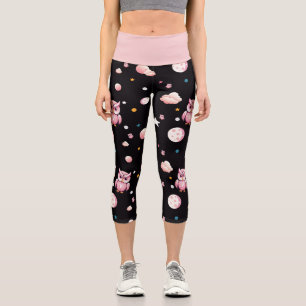 Pink Owl Moonlight Pattern Capri Leggings