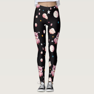 Pink Owl Moonlight Pattern Leggings