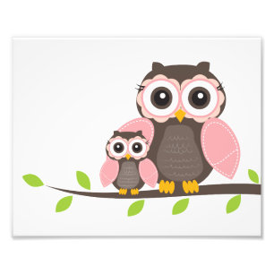 Pink Owl Nursery Wall Art for Girl Poster