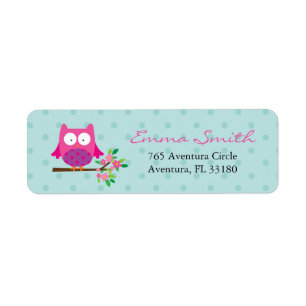 Pink Owl on a branch personalized address labels