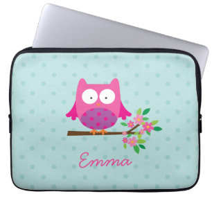 Pink Owl on a Branch Personalized Laptop Sleeve