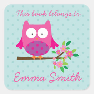 Pink Owl on a Branch Personalized Sticker
