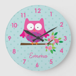 Pink Owl on a Branch personalized Wall Clock