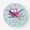 Pink Owl on a Branch personalized Wall Clock