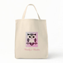 Pink owl on branche personalized library book to t