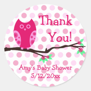 Pink Owl Personalized Baby Shower Favour Tags