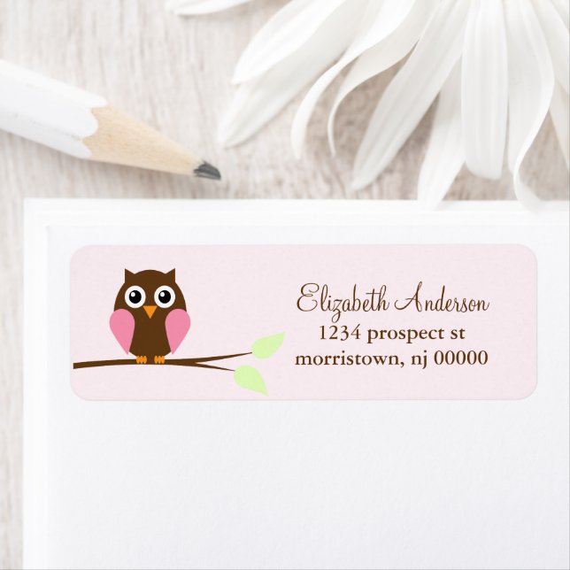 Pink Owl Return Address Labels (Insitu)