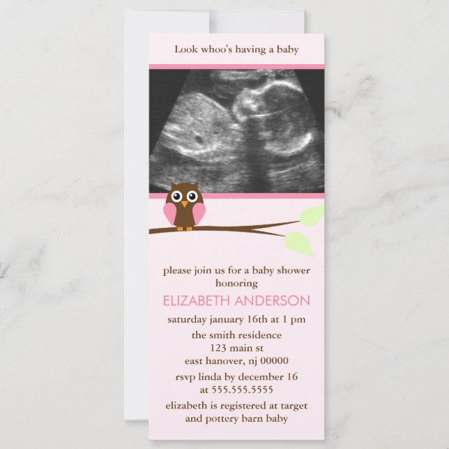 Pink Owl Sonogram Baby Shower Invitation (Front)