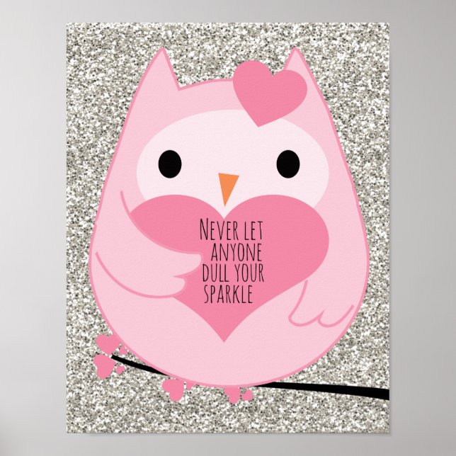 Pink Owl Sparkle Quote Poster (Front)