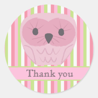 Pink Owl Thank You Label Sticker