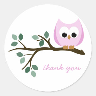 Pink Owl Thank You Stickers