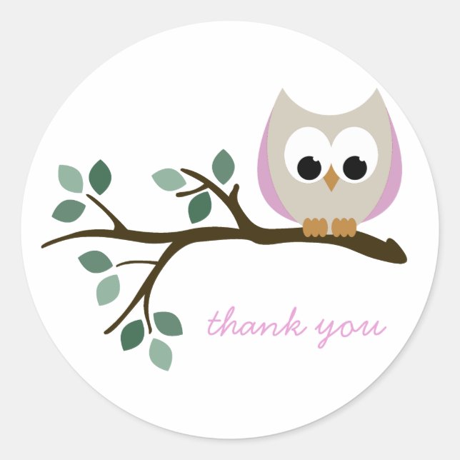 Pink Owl Thank You Stickers (Front)