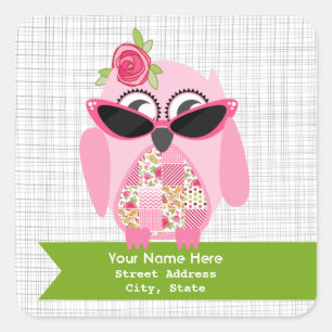 Pink Owl With Sunglasses Address Sticker