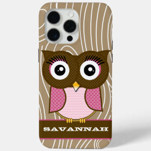 Pink Owl Wood Grain Zig Zag Choose Colours iPhone 15 Pro Max Case