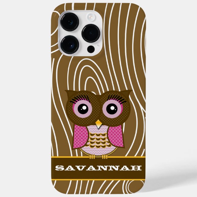 Pink Owl Wood Grain Zig Zag Choose Your Colour Case-Mate iPhone Case (Back)