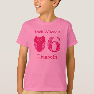 Pink Owls 6th Birthday Personalized T-Shirt
