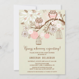 Pink Owls and Birdcages Baby Shower Invitation