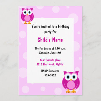 Pink Owls Children's Birthday Invitation