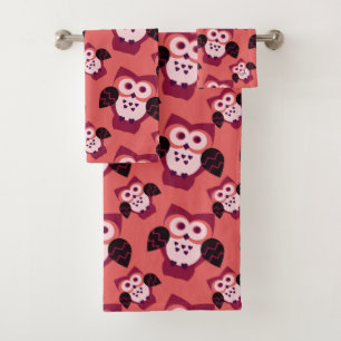 Pink owls cute pattern bath towel set