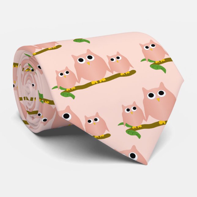 Pink Owls Design Any Colour Background Tie (Rolled)