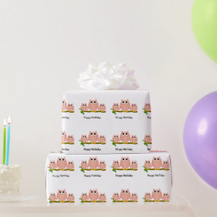 Pink Owls Design Birthday Gift Wrapping Paper