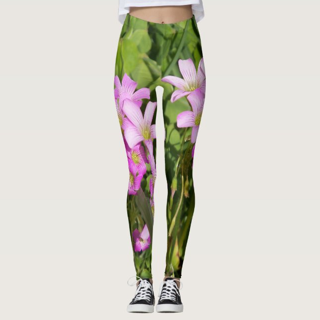 pink Oxalis wildflowers leggings (Front)
