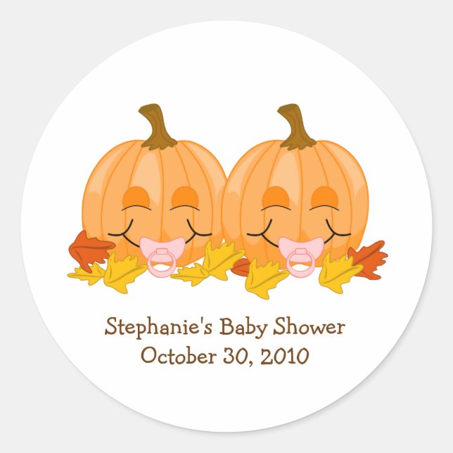 Pink Pacifier Pumpkins Baby Shower Favour Sticker (Front)