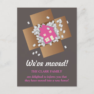 Pink Packing Popcorn Moving Announcement Postcard