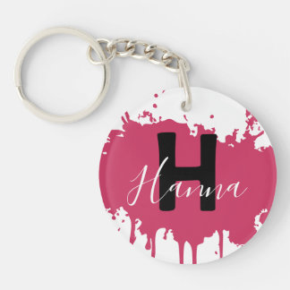 Pink Paint Splash Monogram Acrylic Bag Charm Keychain