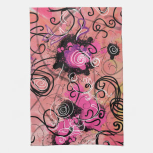 Pink Paint Splatter Abstract Modern Floral Kitchen Towel