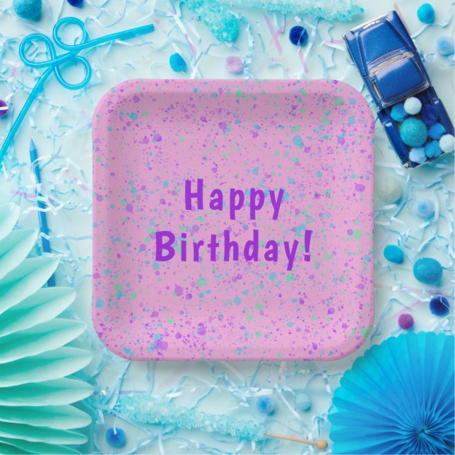 Pink Paint Splatter Birthday Plates (Party)