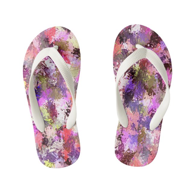 Pink Paint Splatter Kid's Flip Flops (Footbed)