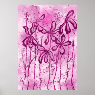 Pink Paint Splatter & Lilies Poster