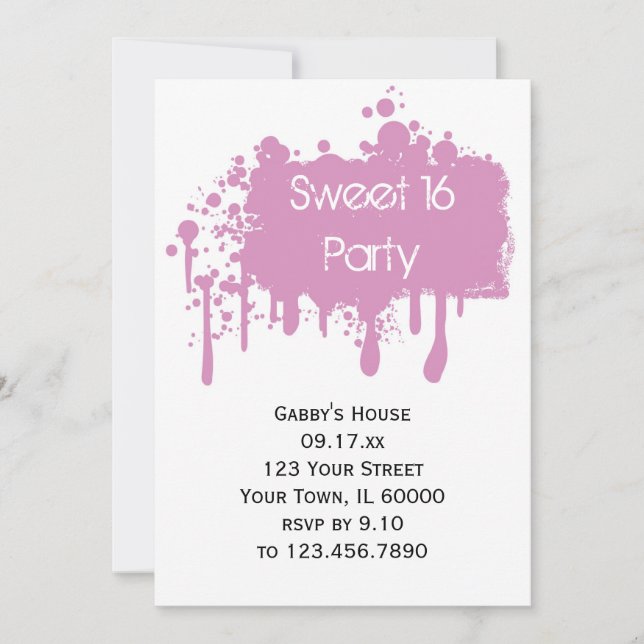 Pink Paint Sweet 16 Birthday Party Invitation (Front)