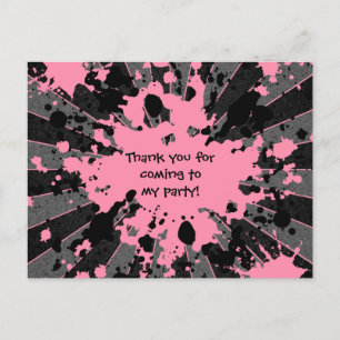 Pink paintball birthday postcard