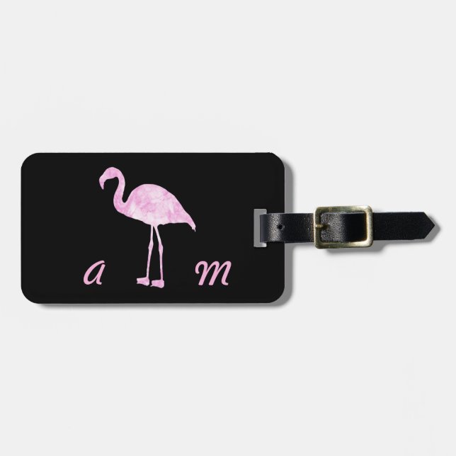 Pink Painted Flamingo with Initials Luggage Tag (Front Horizontal)