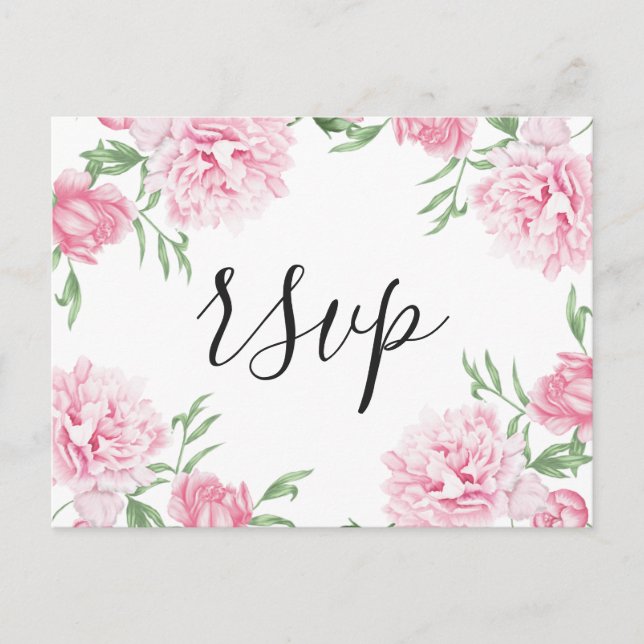 Pink Painted Floral Peony | RSVP Invitation Postcard (Front)