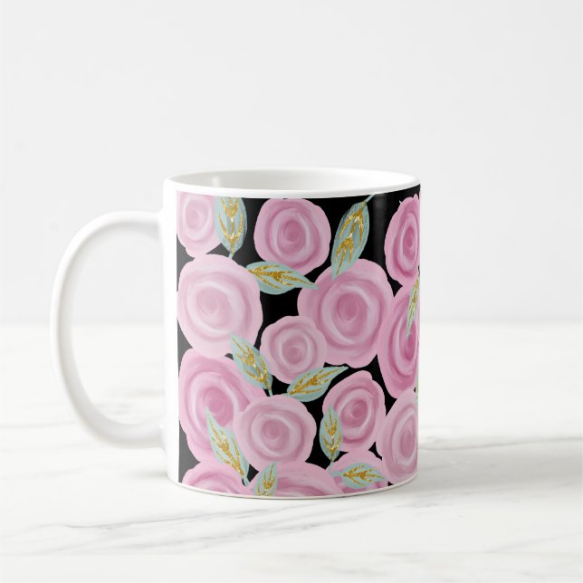Pink Painted Roses Coffee Mug (Left)