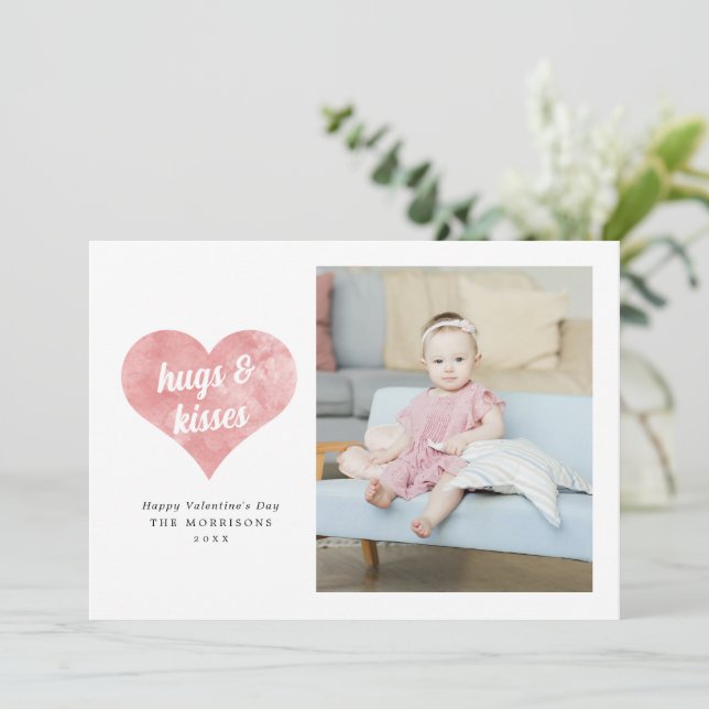 Pink Painterly Hearts Modern Valentine's Day Photo Holiday Card (Standing Front)