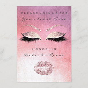 Pink Painting Lips Glitter Bridal Sweet 16th Girly Invitation
