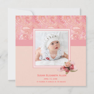 Pink Paisley Baby Photo Announcement
