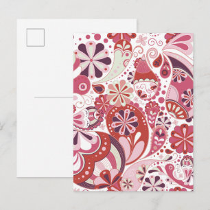 Pink paisley background postcard