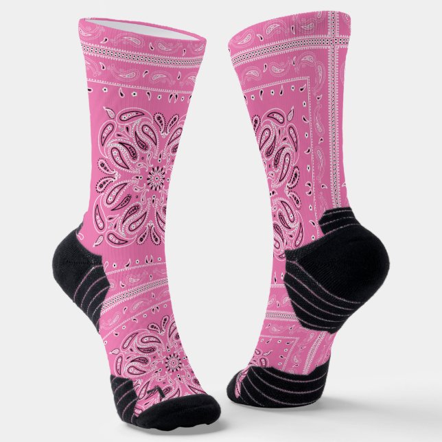 Pink Paisley Bandana Print Socks (Angled)