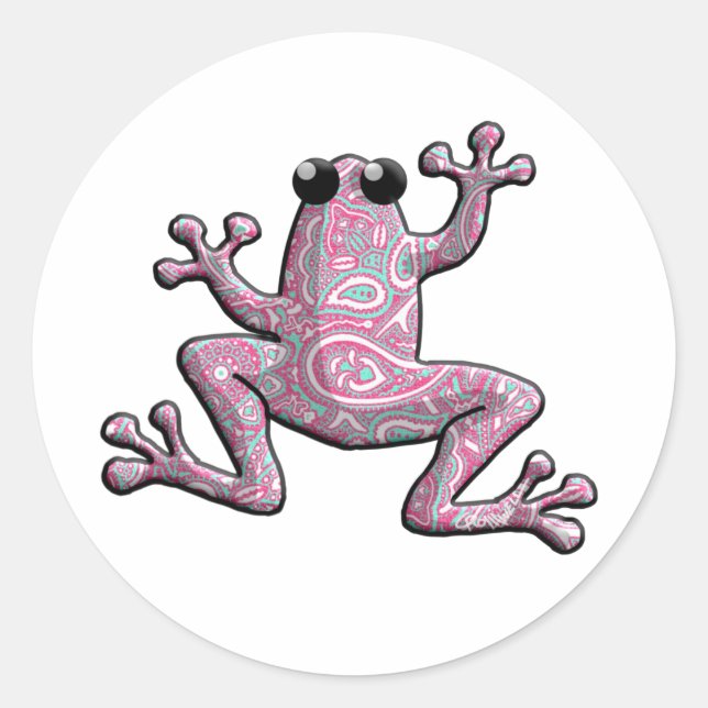 Pink Paisley Frog Classic Round Sticker (Front)