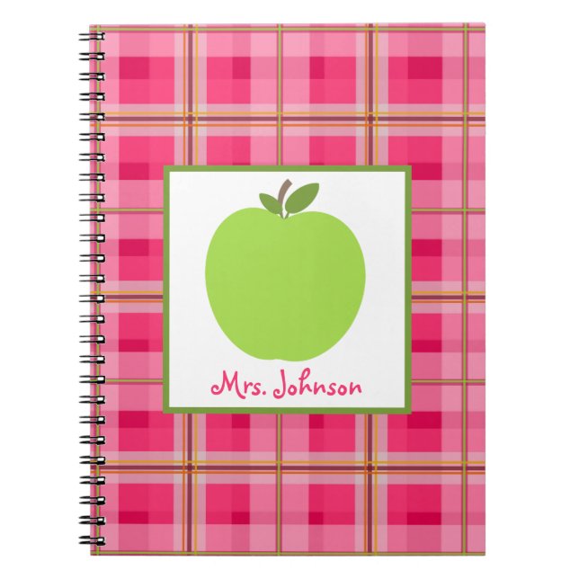 Pink Paisley Green Apple Teacher Notebook (Front)