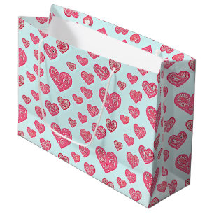 Pink paisley hearts valentine  large gift bag