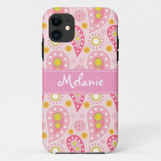 Pink  Paisley iPhone Monogram Custom iPhone 11 Case