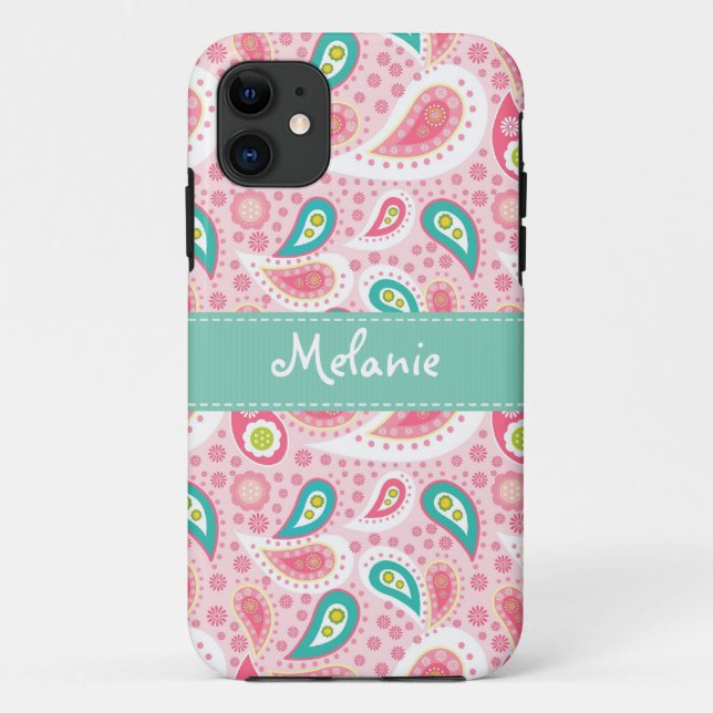 Pink  Paisley iPhone Monogram Custom Case-Mate iPhone Case (Back)