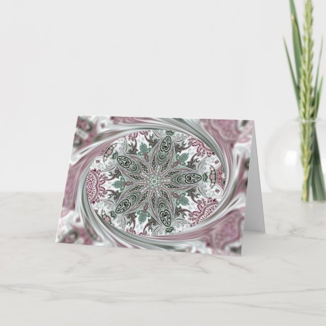 Pink Paisley Kaleidoscope for Christmas or Anytime Holiday Card (Front)