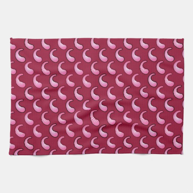 Pink paisley on maroon kitchen towel (Horizontal)